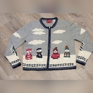 Holiday Lodge By Northcrest Women's Ugly Christmas Zip-Up Sweater Size M (10-12)